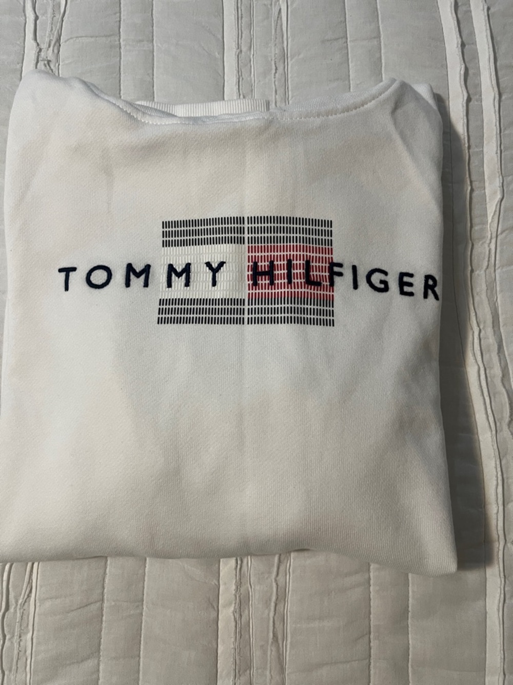 Tommy Hilfiger White Crewneck Hoodie with Logo Stripe - Picture 8 of 8